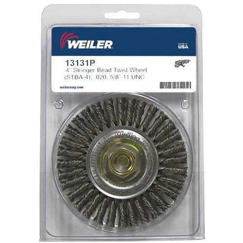 Mini Roughneck 4″ Stringer Bead Wheel, .020″ Steel Wire Fill, 5/8″-11 UNC Nut, Retail Pack - USA Tool & Supply