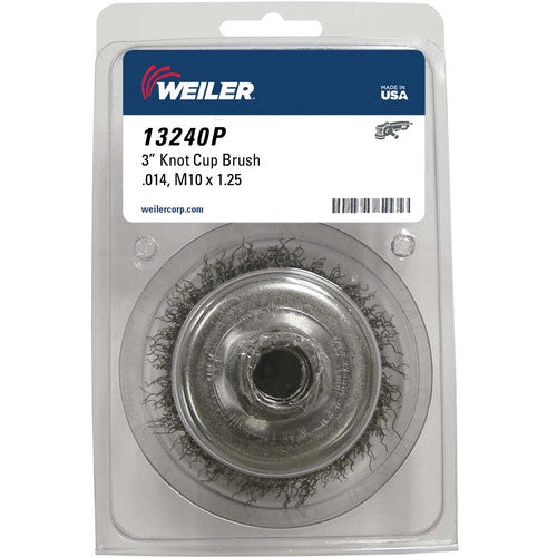 3″ Crimped Wire Cup Brush, .014″ Steel Fill, M10x1.25 Nut, Retail Pack - USA Tool & Supply
