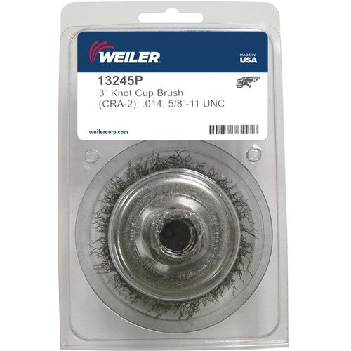 3″ Crimped Wire Cup Brush, .014″ Steel Fill, 5/8″-11 UNC Nut, Retail Pack - USA Tool & Supply