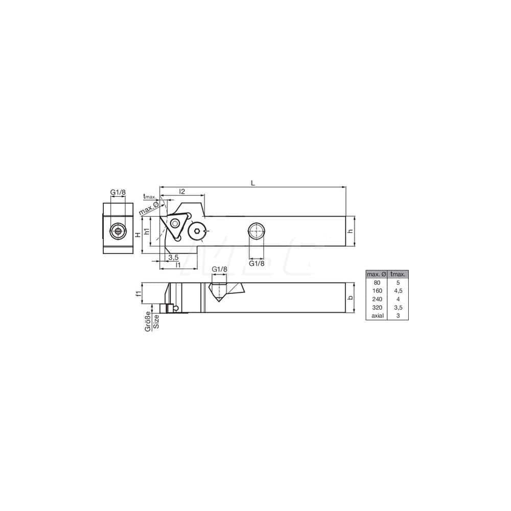 Guhring GH305.0625.500.00.06.R.IK.EST External Right Hand NonFace Grooving Radial Grooving with Adjustable Coolant Holder 5/8″ Square Shank