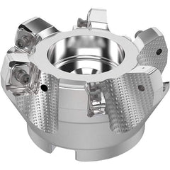 Seco - 80mm Cut Diam, 27mm Arbor Hole, 8mm Max Depth of Cut, 71° Indexable Chamfer & Angle Face Mill - 6 Inserts, SN.. Insert, Right Hand Cut, 6 Flutes, Through Coolant, Series R220.56 - USA Tool & Supply