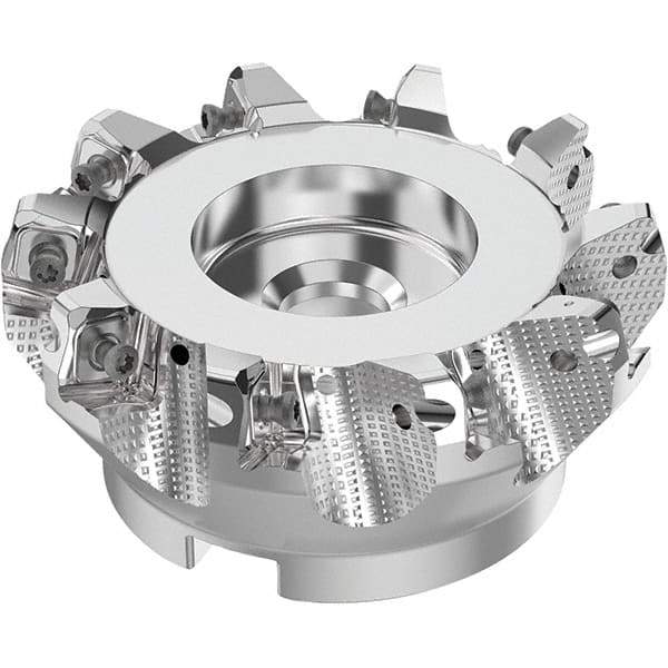 Seco - 100mm Cut Diam, 32mm Arbor Hole, 8mm Max Depth of Cut, 71° Indexable Chamfer & Angle Face Mill - 10 Inserts, SN.. Insert, Right Hand Cut, 10 Flutes, Through Coolant, Series R220.56 - USA Tool & Supply