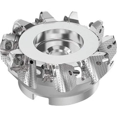 Seco - 100mm Cut Diam, 32mm Arbor Hole, 8mm Max Depth of Cut, 71° Indexable Chamfer & Angle Face Mill - 10 Inserts, SN.. Insert, Right Hand Cut, 10 Flutes, Through Coolant, Series R220.56 - USA Tool & Supply