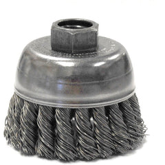 2-3/4″ Single Row Knot Wire Cup Brush, .020″ Steel Fill, 3/8″-24 UNF Nut - USA Tool & Supply