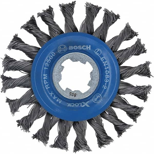 Wheel Brush: 4-1/2″ Wheel Dia, Knotted 5/8″ Hole, Carbon, 12,500 RPM