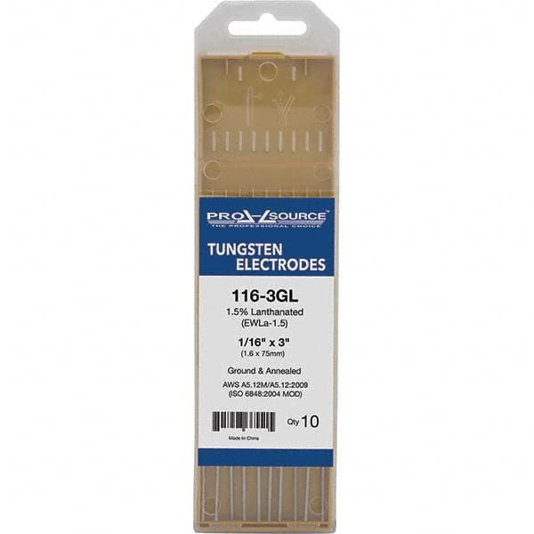 PRO-SOURCE - Tungsten Electrodes Type: 1.5% Lanthanated Diameter (Inch): 1/16 - USA Tool & Supply
