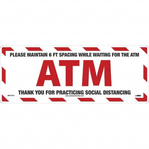 NMC - "Please Maintain 6 FT Spacing While Waiting for the ATM" Adhesive-Backed Floor Sign - USA Tool & Supply