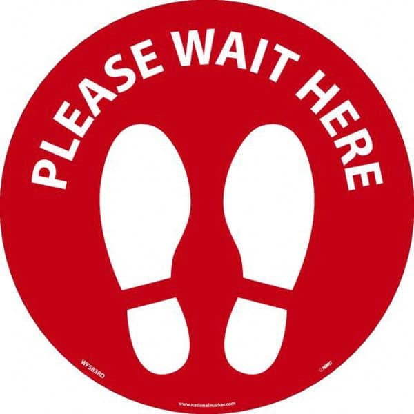 NMC - "Please Wait Here" Adhesive-Backed Floor Sign - USA Tool & Supply