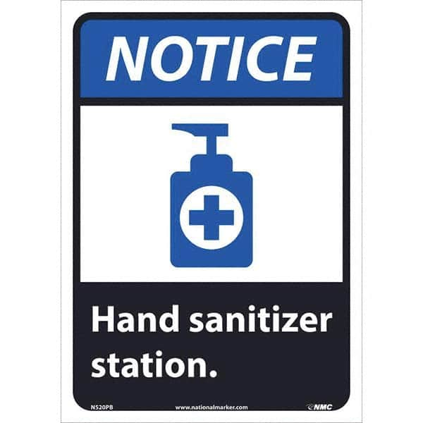 NMC - "Notice - Hand Sanitizer Station", 10" Wide x 14" High, Pressure-Sensitive Vinyl Safety Sign - USA Tool & Supply