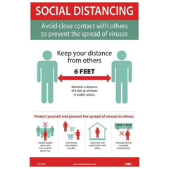 NMC - "COVID 19 - Social Distancing - Avoid Close Contact with Others to Prevent the Spread of Viruses", 12" Wide x 18" High, Vinyl Safety Sign - USA Tool & Supply