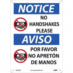 NMC - "Notice - No Handshakes Please", 10" Wide x 14" High, Rigid Plastic Safety Sign - USA Tool & Supply