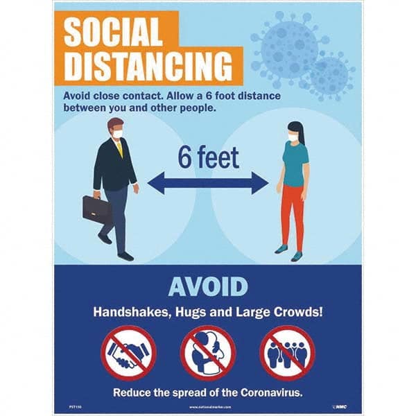 NMC - "COVID 19 - Social Distancing", 18" Wide x 24" High, Paper Safety Sign - USA Tool & Supply