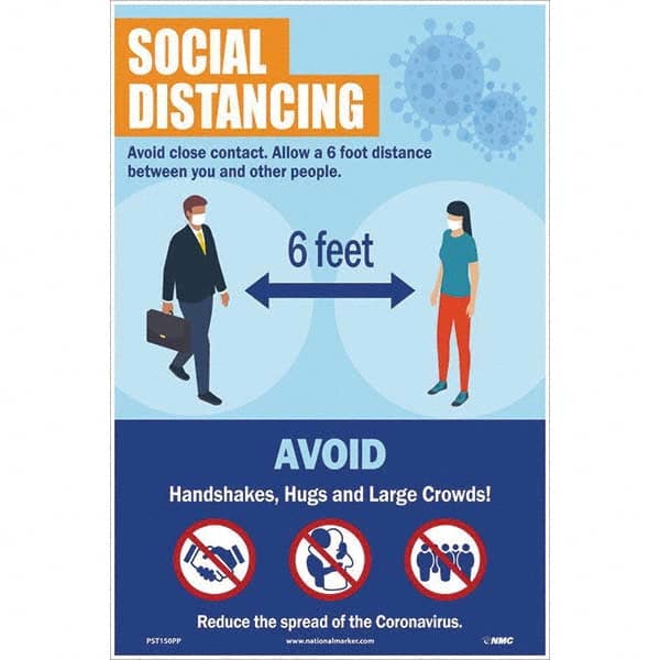 NMC - "COVID 19 - Social Distancing", 12" Wide x 18" High, Paper Safety Sign - USA Tool & Supply