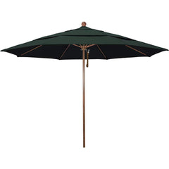 Patio Umbrellas; Diameter (Feet): 11; Height (Feet): 8.917; Fabric Color: Hunter Green; Base Included: No; Canopy Fabric: Pacifica; Fade Resistant: Yes; Additional Information: Pulley Lift; Frame Material: Aluminum