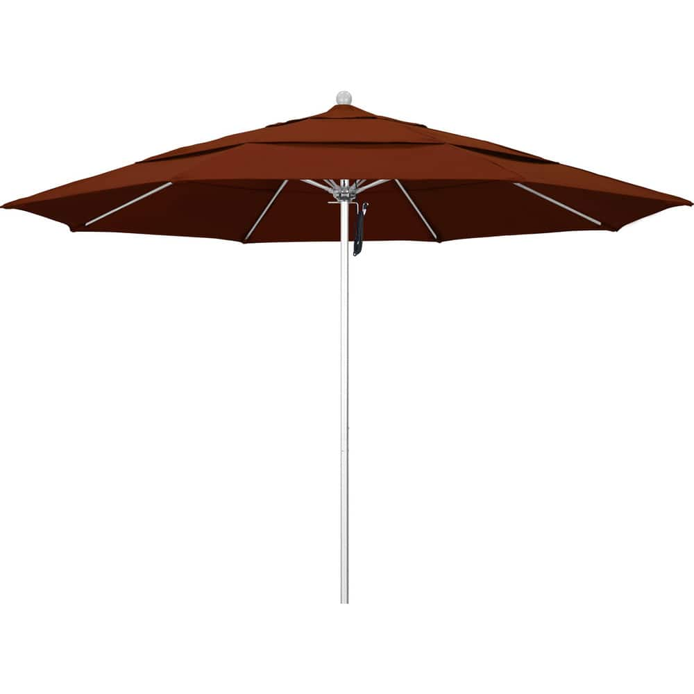 Patio Umbrellas; Diameter (Feet): 11; Height (Feet): 8.917; Fabric Color: Brick; Base Included: No; Canopy Fabric: Pacifica; Fade Resistant: Yes; Additional Information: Pulley Lift; Frame Material: Aluminum