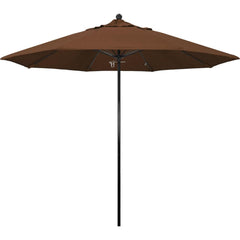 Patio Umbrellas; Diameter (Feet): 9; Height (Feet): 8.750; Fabric Color: Teak; Base Included: No; Canopy Fabric: Olefin; Fade Resistant: Yes; Additional Information: Push Lift; Frame Material: Fiberglass