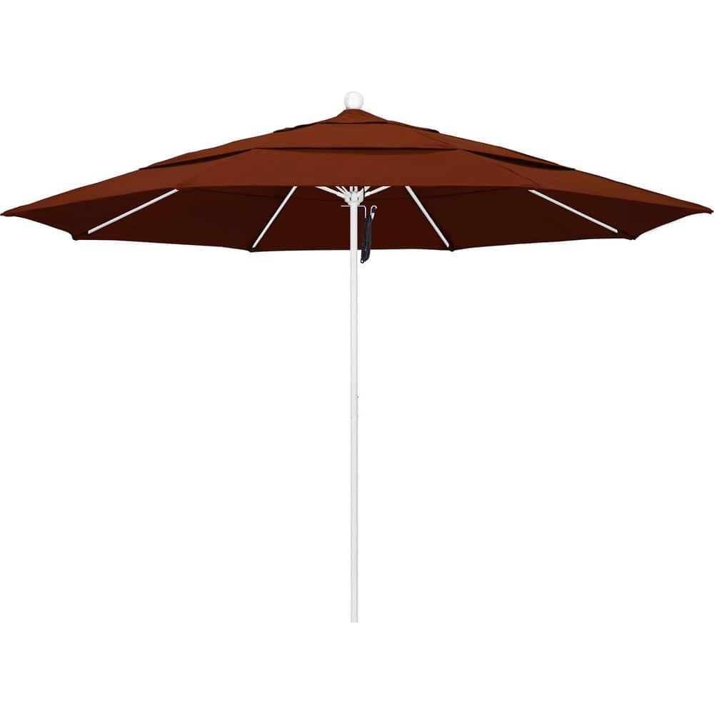 Patio Umbrellas; Diameter (Feet): 11; Height (Feet): 8.917; Fabric Color: Brick; Base Included: No; Canopy Fabric: Pacifica; Fade Resistant: Yes; Additional Information: Pulley Lift; Frame Material: Aluminum