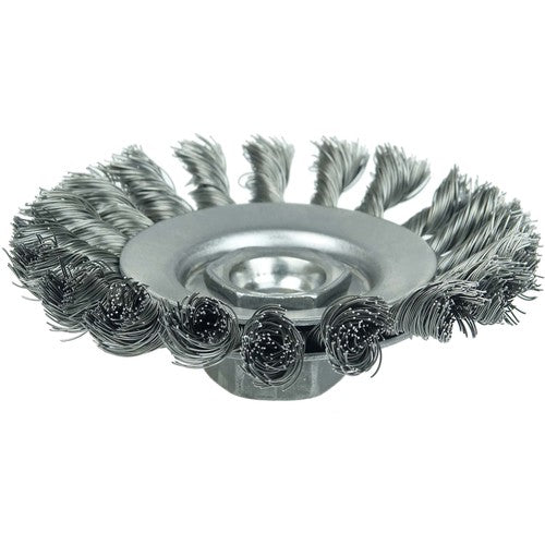 4″ Knot Wire Bevel Brush, .014″ Steel Fill, M10x1.50 Nut - USA Tool & Supply
