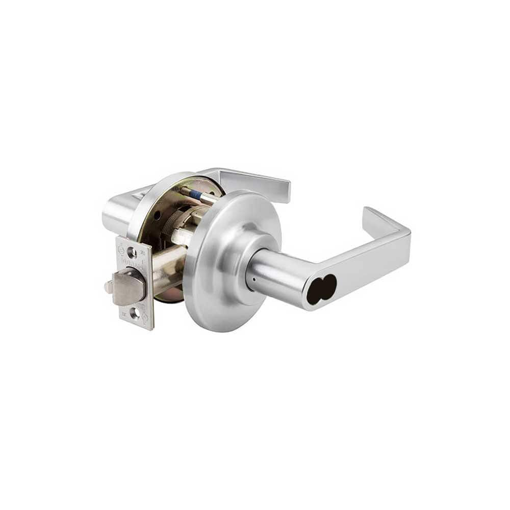 Lever Locksets; Type: Classroom; Key Type: Keyed Different; Strike Type: ANSI 4-7/8; Finish/Coating: Satin Chrome; Material: Steel; Material: Steel; Door Thickness: 1-3/4″ ™2-1/4″ ™; Backset: 2.75; Lockset Grade: Grade 1; Cylinder Type: Schlage LFIC Less