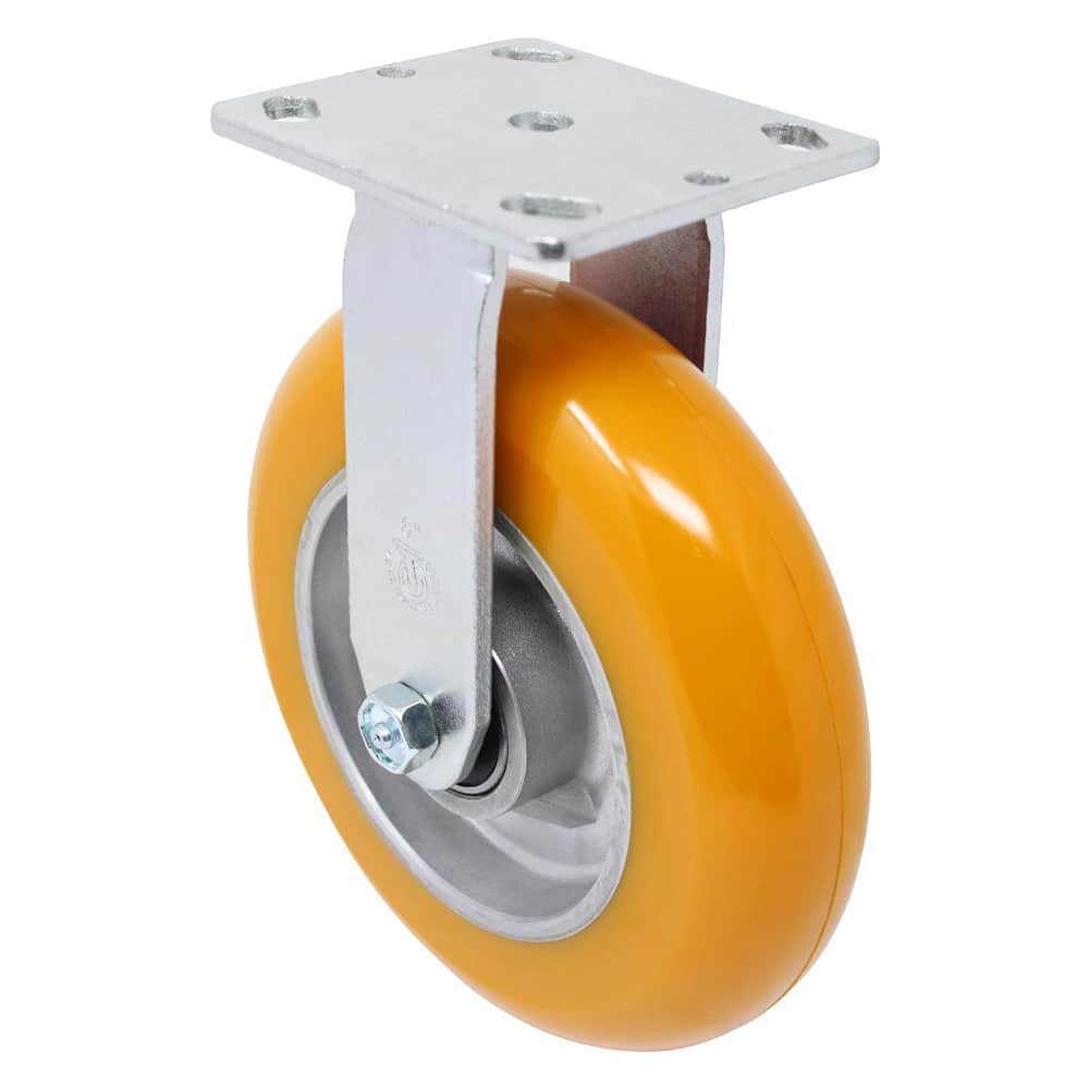 Rigid Top Plate Caster: Polyurethane, 8″ Wheel Dia, 2″ Wheel Width, 1,200 lb Capacity, 9-1/2″ OAH 4″ Plate Length, 4.5″ Plate Width