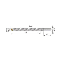 Replaceable Tip Drill: 0.787 to 0.823'' Drill Dia, 9.592″ Max Depth, 1'' Straight-Cylindrical Shank Uses DMP Inserts, Through Coolant