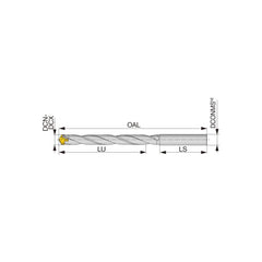 Replaceable Tip Drill: 8.5 to 8.9 mm Drill Dia, 68 mm Max Depth, 10 mm Straight-Cylindrical Shank Uses DMP Inserts, 129.55 mm OAL, Through Coolant