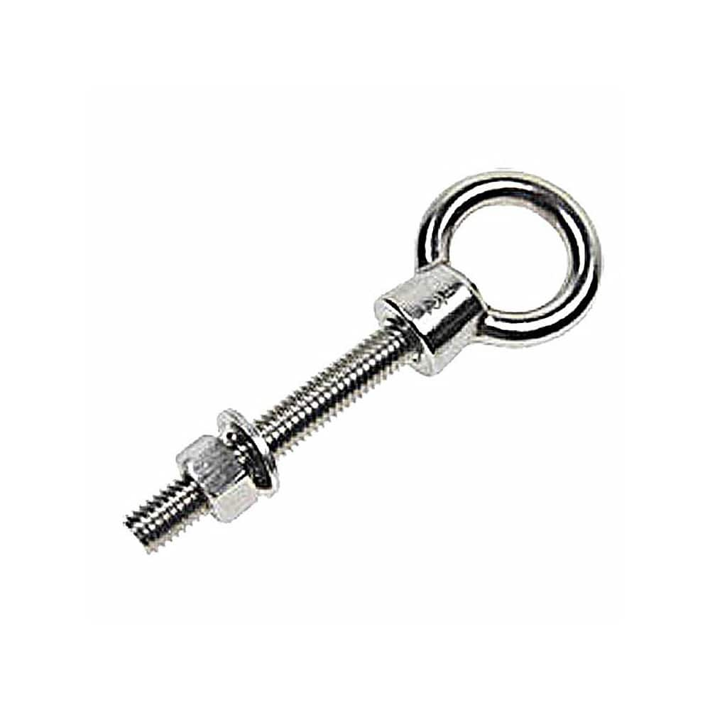 Fixed Lifting Eye Bolt: Without Shoulder, 400 lb Capacity, 1/4 ™ Thread, Grade 316 Stainless Steel Fully Threaded, 1-9/16″ Shank