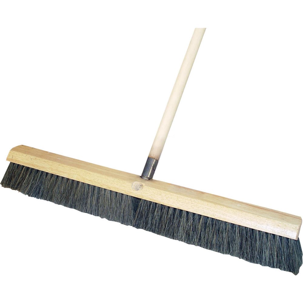 Push Broom: 36″ Wide, Horsehair Bristle 2-1/2″ Bristle Length, Wood Block, Threaded Handle Connection, Handle Included