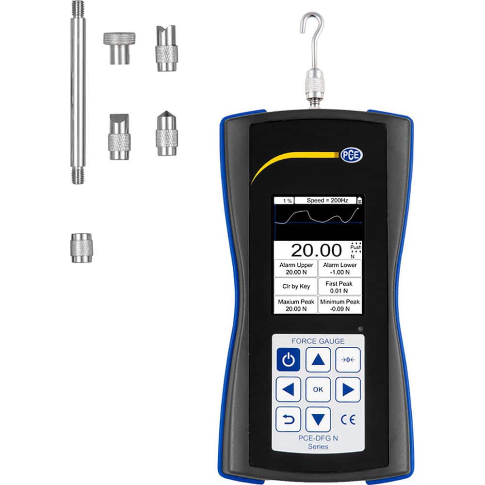 Digital Tension & Compression Force Gages; Capacity (gf): 20.000; Capacity (kgf): 20.000; Resolution (N): 0.010; Resolution (gf): 0.010; Accuracy (%): 0.1%; Feeler Length (mm): 10 mm; Feeler Length (Decimal Inch): 10 mm; Tip Type: Notched; Flat; Chisel; S
