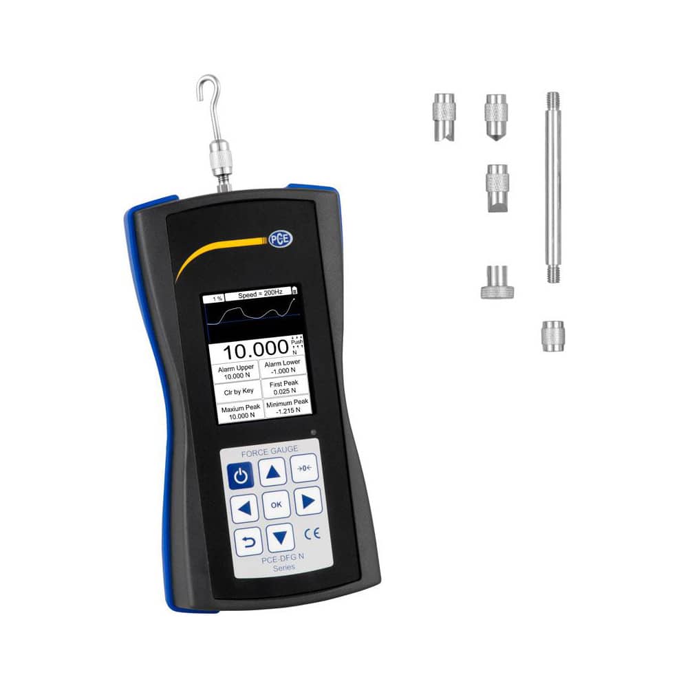 Digital Tension & Compression Force Gages; Capacity (gf): 10.000; Capacity (kgf): 10.000; Resolution (N): 0.005; Resolution (gf): 0.005; Accuracy (%): 0.1%; Feeler Length (mm): 10 mm; Feeler Length (Decimal Inch): 10 mm; Tip Type: Notched; Flat; Chisel; S