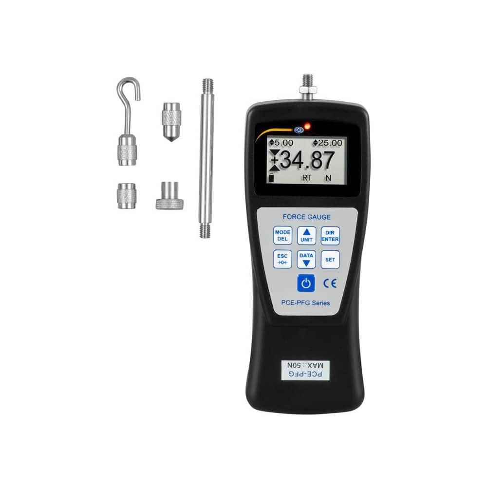Digital Tension & Compression Force Gages; Capacity (gf): 50.000; Capacity (kgf): 50.000; Resolution (N): 0.010; Resolution (gf): 0.010; Accuracy (%): 0.3%; Feeler Length (mm): 10 mm; Feeler Length (Decimal Inch): 10 mm; Tip Type: Notched; Flat; Chisel; S