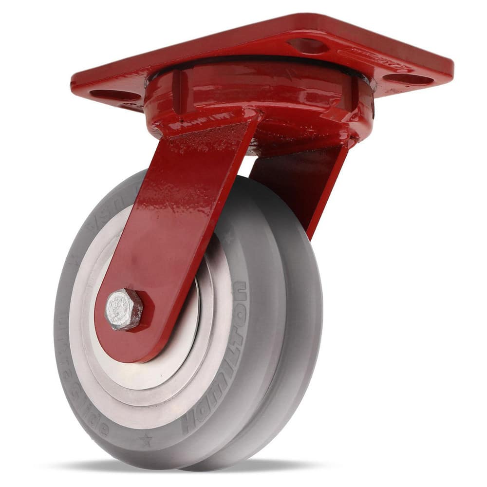 Swivel Top Plate Caster: Polyurethane on Aluminum, 3-1/2″ Wheel Dia, 2″ Wheel Width, 1,500 lb Capacity, 7-3/4″ OAH 6.5″ Plate Length, 4.5″ Plate Width, Non-Marking