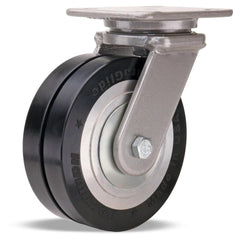 Swivel Top Plate Caster: Polyurethane on Aluminum, 6″ Wheel Dia, 2″ Wheel Width, 2,000 lb Capacity, 7-1/2″ OAH 5″ Plate Length, 4″ Plate Width, Non-Marking