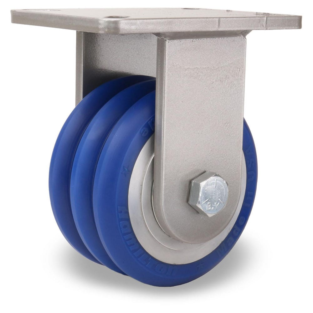 Rigid Top Plate Caster: Polyurethane on Aluminum, 6″ Wheel Dia, 2″ Wheel Width, 2,200 lb Capacity, 8″ OAH 7.25″ Plate Length, 5.25″ Plate Width, Non-Marking