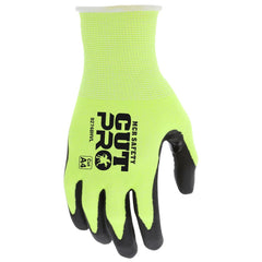 Cut, Puncture & Abrasive-Resistant Gloves: Size XL, ANSI Cut A4, ANSI Puncture 3, Nitrile, HPPE High-Visibility Lime, Palm & Fingertips Coated, HyperMax Back, Nitrile Dipped Grip, ANSI Abrasion 5