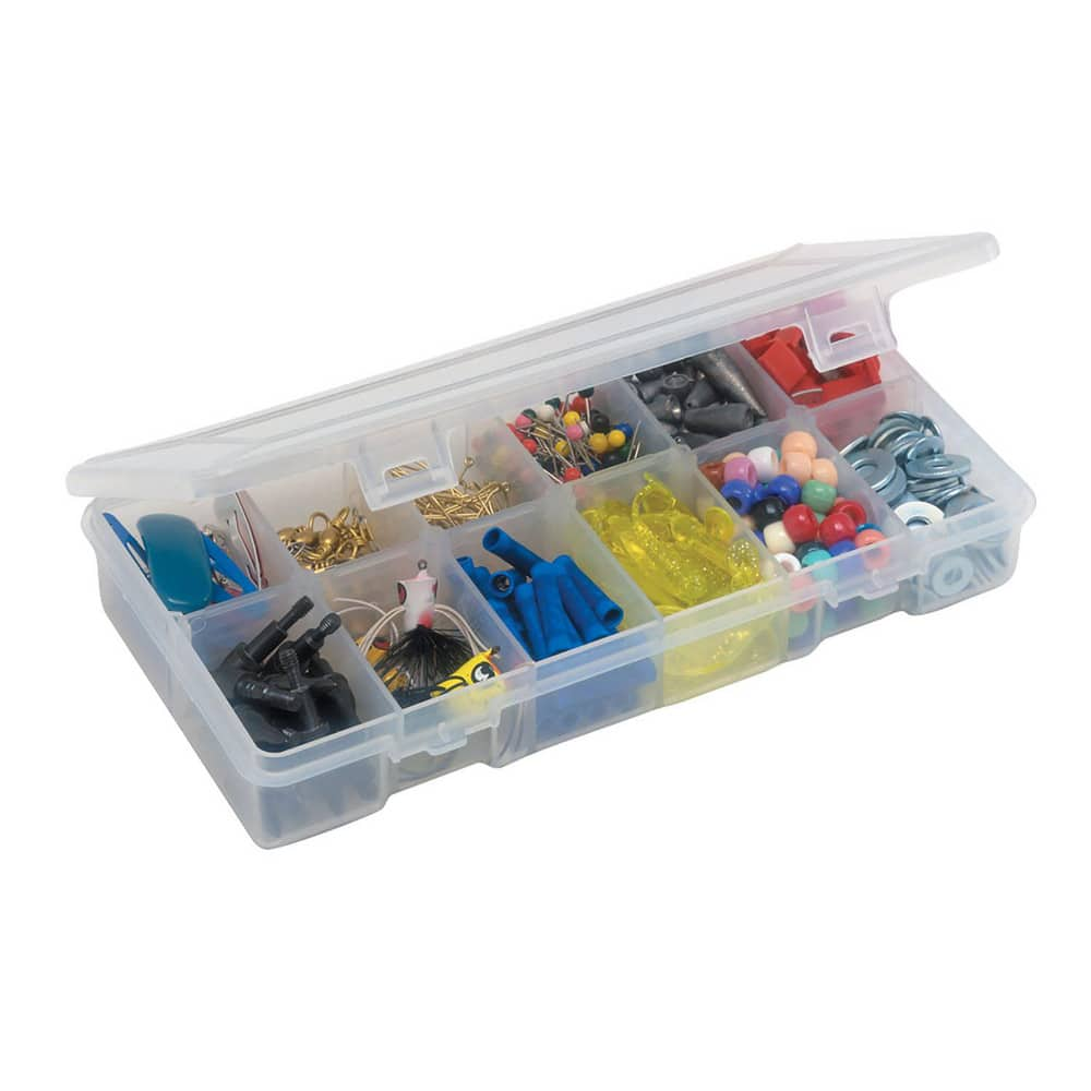 Small Parts Boxes & Organizers; Product Type: Compartment Box; Lock Type: Tension Latch; Width (Inch): 4; Number of Dividers: 6; Removable Dividers: Yes; Color: Clear; Features: 6 Fixed Compartments with dividers to make up to 12 compartments; Number Of C