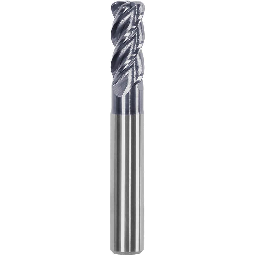 Corner Radius End Mill: 0.315″ Dia, 0.748″ LOC, 0.04″ Radius, 4 Flutes, Solid Carbide 2.52″ OAL, 0.315″ Shank Dia, Helix, AlTiN Coated, Centercutting