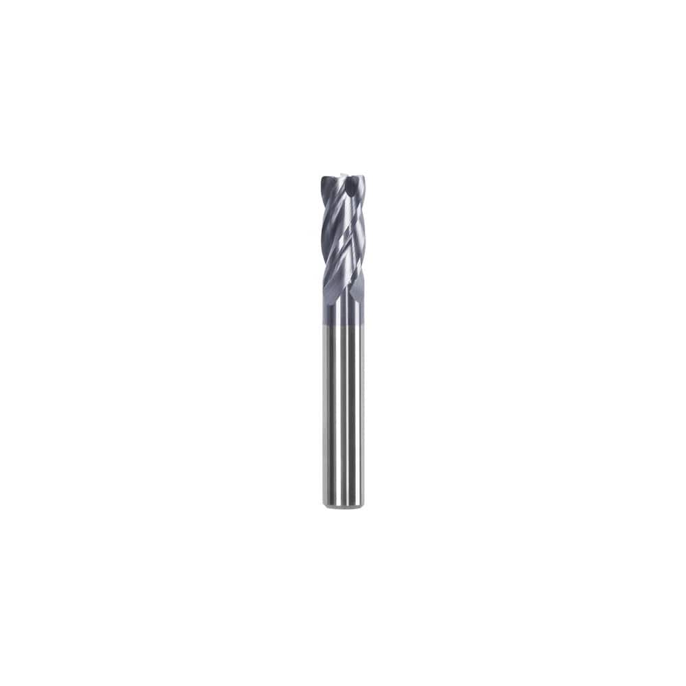 Corner Radius End Mill: 5/8″ Dia, 1-1/4″ LOC, 0.03″ Radius, 4 Flutes, Solid Carbide 4″ OAL, 5/8″ Shank Dia, Helix, AlTiN Coated, Centercutting