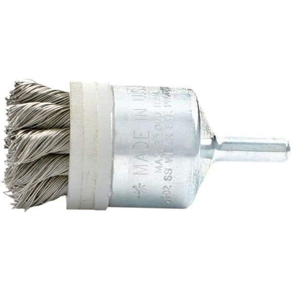 Brush Research Mfg. - 3/4" Brush Diam, Knotted, End Brush - 1/4" Diam Steel Shank, 20,000 Max RPM - USA Tool & Supply