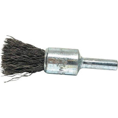 Brush Research Mfg. - 1/2" Brush Diam, Crimped, End Brush - 1/4" Diam Steel Shank, 20,000 Max RPM - USA Tool & Supply