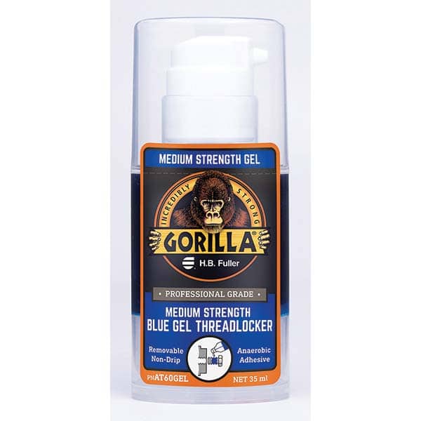 GorillaPro - 35 mL Pump Bottle, Blue Gel, Medium Strength Threadlocker - USA Tool & Supply