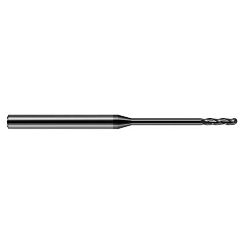 ‎0.06″ Dia. × 1/8″ Shank × 1/2″ DOC × 2-1/2″ OAL, Carbide DLC, Long , 3 Flute, Ballnose End Mill - Exact Industrial Supply