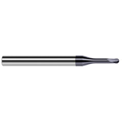Ball End Mill: 0.1875″ Dia, 0.15″ LOC, 2 Flute, Solid Carbide 2-1/2″ OAL, 1/4″ Shank Dia, 20 ° Helix, AlTiN Nano Coated, Single End