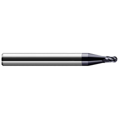 Ball End Mill: 0.02″ Dia, 0.03″ LOC, 3 Flute, Solid Carbide 1-1/2″ OAL, 1/8″ Shank Dia, 30 ° Helix, AlTiN Coated, Single End