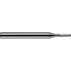 Ball End Mill: 0.118″ Dia, 0.354″ LOC, 4 Flute, Solid Carbide 1-1/2″ OAL, 1/8″ Shank Dia, 30 ° Helix, Uncoated, Single End