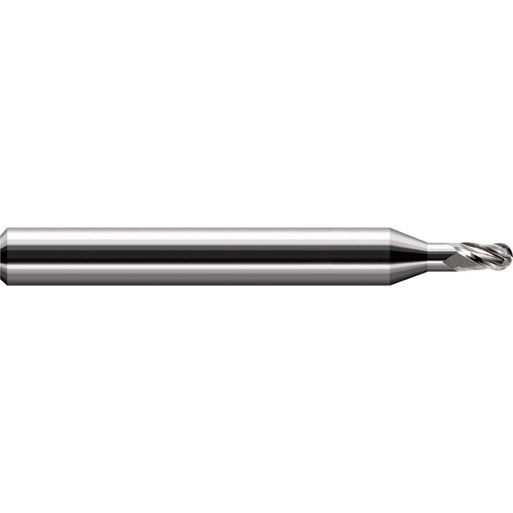 Harvey Tool - Ball End Mills; Mill Diameter (Decimal Inch): 0.0100 ; Number of Flutes: 3 ; Length of Cut (Inch): 1/64 ; Length of Cut (Decimal Inch): 0.0150 ; Material: Solid Carbide ; Overall Length (Inch): 2-1/2 - Exact Industrial Supply