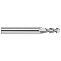 Ball End Mill: 0.118″ Dia, 0.354″ LOC, 2 Flute, Solid Carbide 1-1/2″ OAL, 1/8″ Shank Dia, 45 ° Helix, Uncoated, Single End
