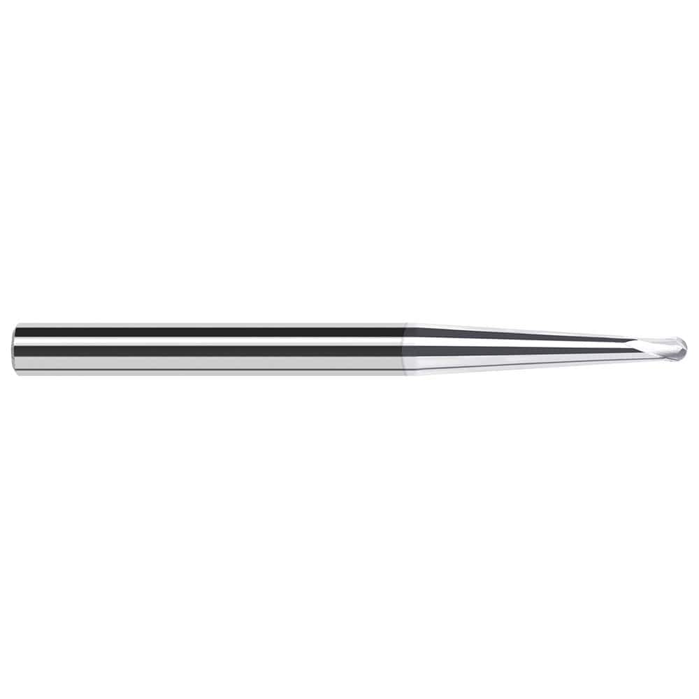 Ball End Mill: 0.1875″ Dia, 0.15″ LOC, 2 Flute, Solid Carbide 4″ OAL, 3/8″ Shank Dia, 45 ° Helix, TiB2 Coated, Single End