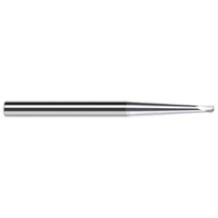Ball End Mill: 0.1875″ Dia, 0.15″ LOC, 2 Flute, Solid Carbide 4″ OAL, 3/8″ Shank Dia, 45 ° Helix, TiB2 Coated, Single End