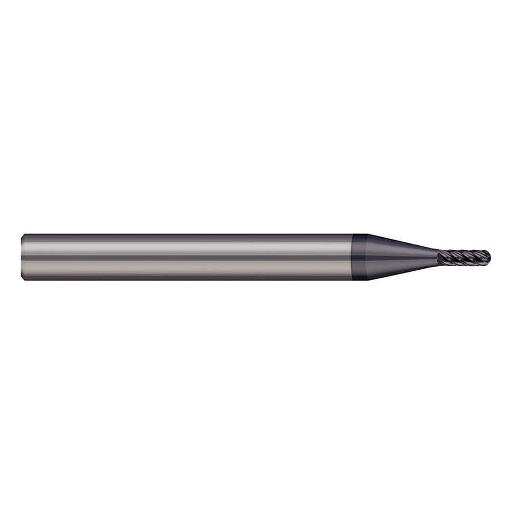 Ball End Mill: 0.1875″ Dia, 0.285″ LOC, 6 Flute, Solid Carbide 2-1/2″ OAL, 1/4″ Shank Dia, 36 ° Helix, AlTiN Nano Coated, Single End